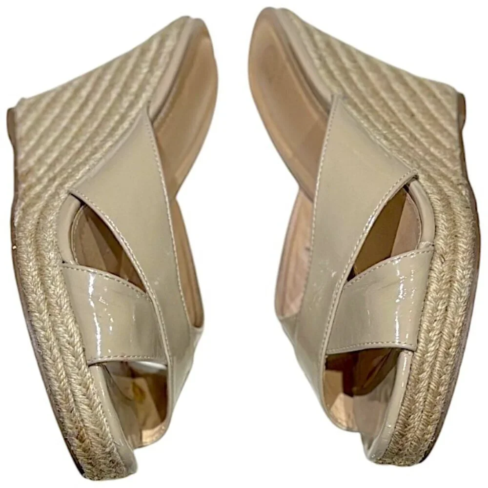 Kelsi Dagger Open Toe Patent Leather Criss Cross Strap Espadrille Wedge Size 8.5